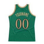 Custom Basketball Jersey with Personalized Name and Number in Kelly Green, Old Gold and Black, Authentic Throwback Design