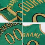 Custom Basketball Jersey with Personalized Name and Number in Kelly Green, Old Gold and Black, Authentic Throwback Design