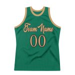 Custom Basketball Jersey with Personalized Name and Number in Kelly Green, Old Gold and Black, Authentic Throwback Design