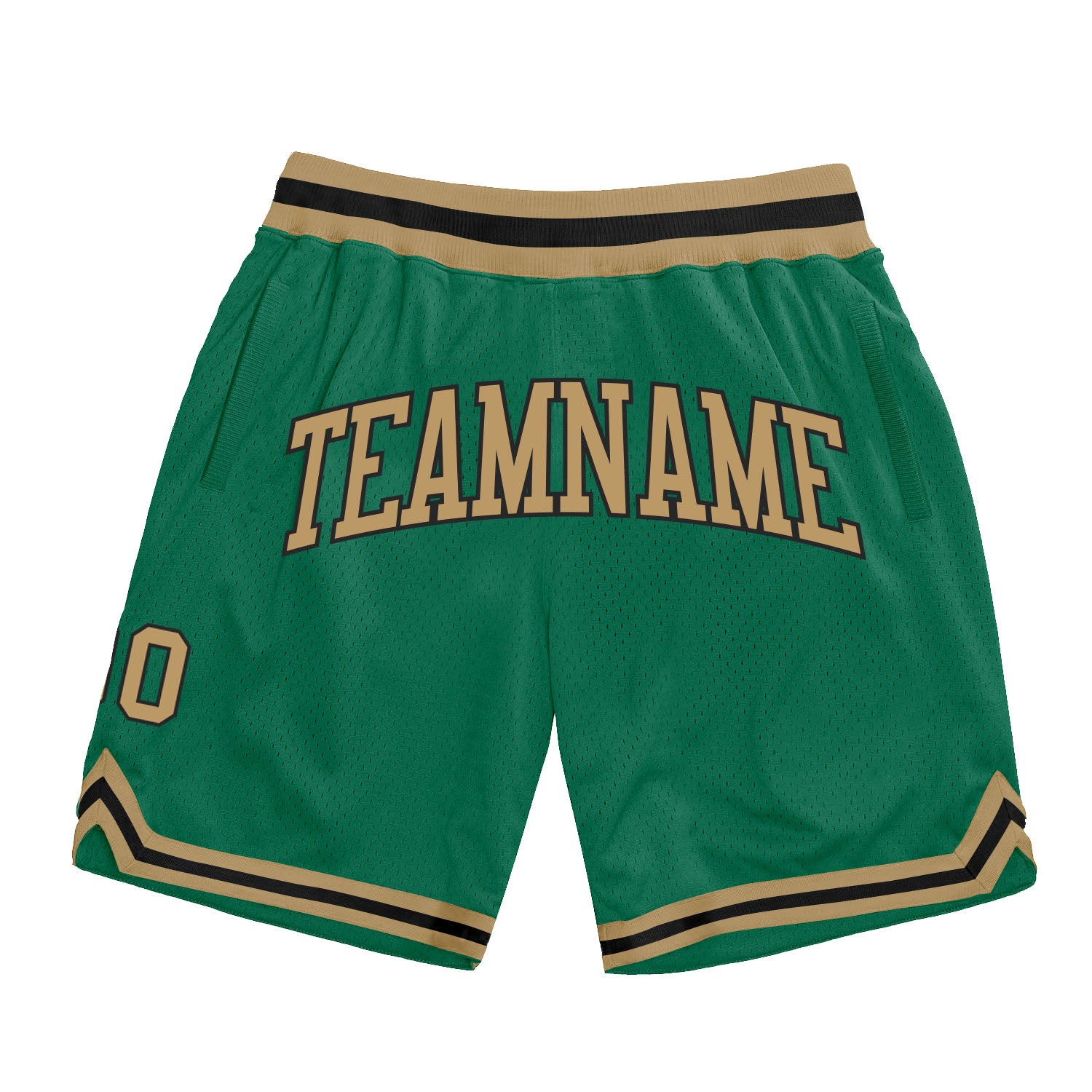 Personalized Authentic Throwback Basketball Shorts in Kelly Green, Old Gold, and Black Personalized Kelly Green Old Gold-Black