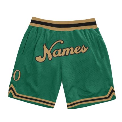 Custom Team Basketball Shorts with Name and Number - Kelly Green Old Gold-Black Authentic Throwback Personalized Kelly Green