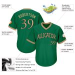 Custom Kelly Green Old Gold Black Baseball Jersey Shirt with Personalized Name and Number - Authentic Rib-Knit Throwback Design