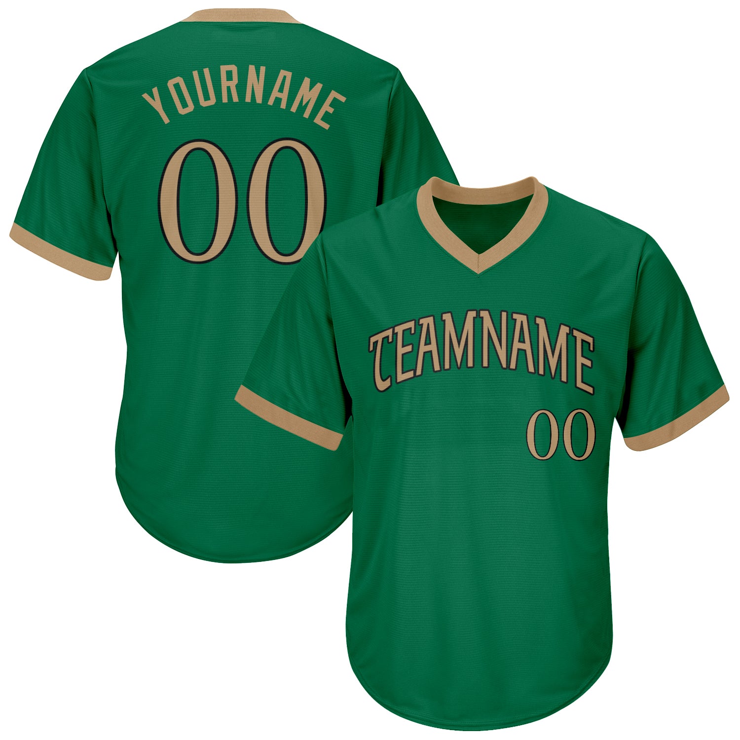 Custom Kelly Green Old Gold Black Baseball Jersey Shirt with Personalized Name and Number - Authentic Rib-Knit Throwback Design