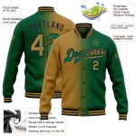 Custom Team Name Number Kelly Green Old Gold Black Bomber Full-Snap Varsity Jacket Gradient Fashion Personalized Kelly Green