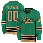 Custom Name & Number Hockey Jersey in Kelly Green & Old Gold-Black - Personalized Team Apparel Personalized Kelly Green Old