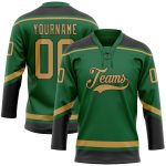 Custom Name and Number Jersey - Personalized Hockey Lace Neck in Kelly Green and Old Gold-Black Personalized Kelly Green
