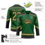Custom Name and Number Jersey - Personalized Hockey Lace Neck in Kelly Green and Old Gold-Black Personalized Kelly Green