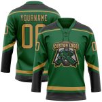 Custom Name and Number Jersey - Personalized Hockey Lace Neck in Kelly Green and Old Gold-Black Personalized Kelly Green