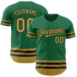 Custom Name & Number Authentic Baseball Jersey - Kelly Green, Old Gold & Black Line, Team Colors Personalized Kelly Green
