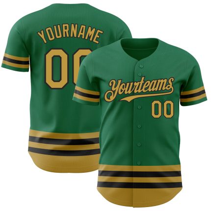 Custom Name & Number Authentic Baseball Jersey - Kelly Green, Old Gold & Black Line, Team Colors Personalized Kelly Green