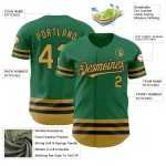 Custom Name & Number Authentic Baseball Jersey - Kelly Green, Old Gold & Black Line, Team Colors Personalized Kelly Green