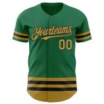 Custom Name & Number Authentic Baseball Jersey - Kelly Green, Old Gold & Black Line, Team Colors Personalized Kelly Green