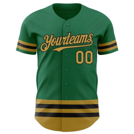 Custom Name & Number Authentic Baseball Jersey - Kelly Green, Old Gold & Black Line, Team Colors Personalized Kelly Green