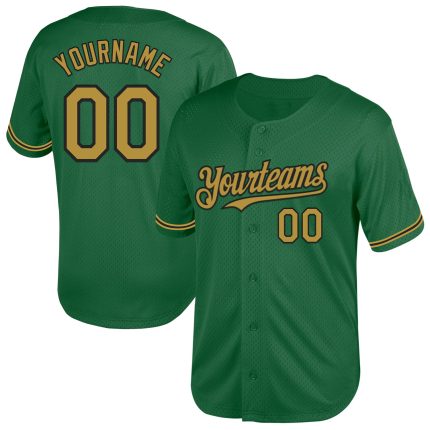 Custom Name and Number Kelly Green and Old Gold Throwback Baseball Jersey - Authentic Mesh Team Jersey Personalized Kelly