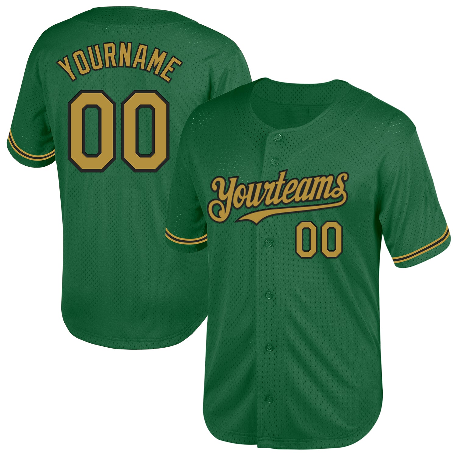 Custom Name and Number Kelly Green and Old Gold Throwback Baseball Jersey - Authentic Mesh Team Jersey Personalized Kelly