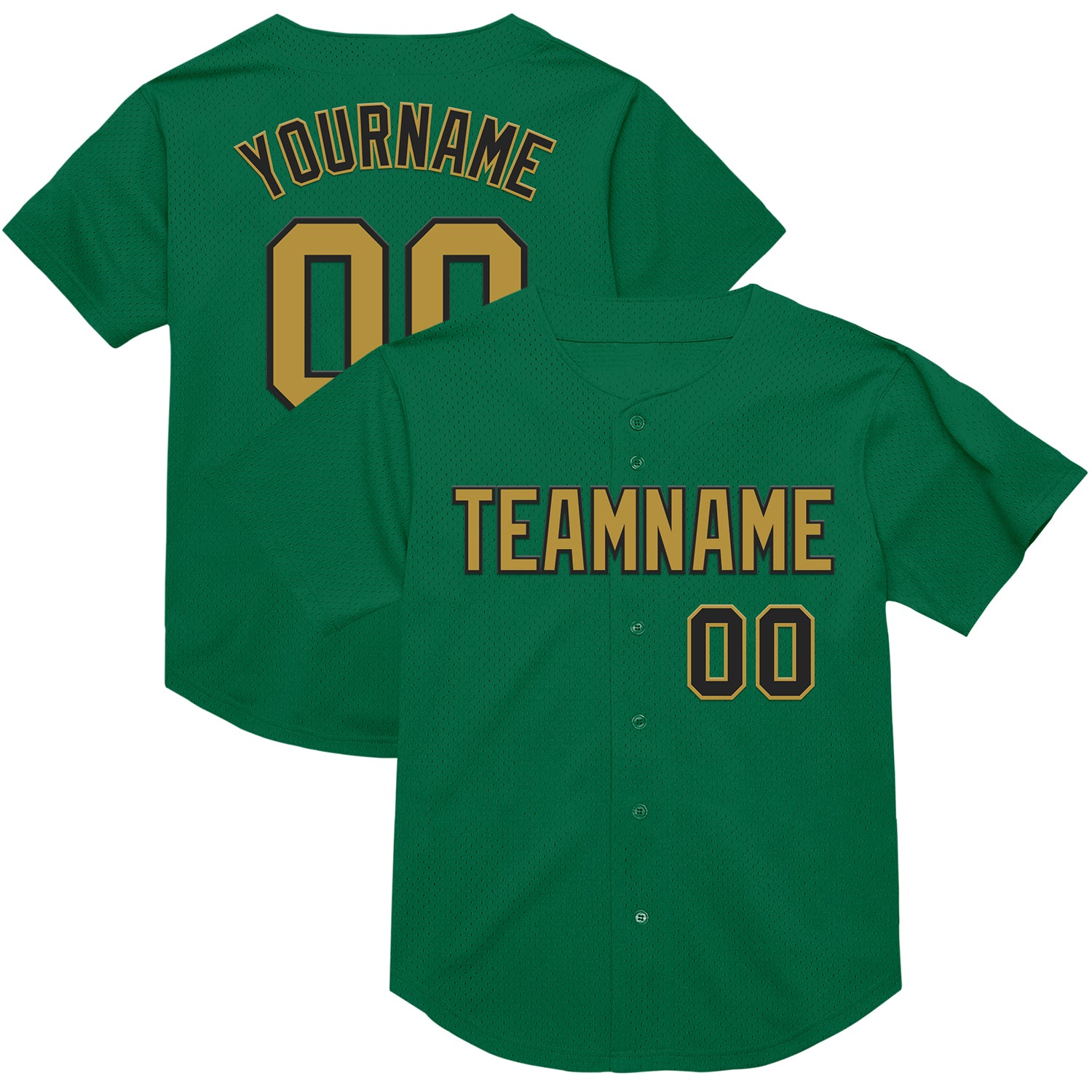 Personalized Kelly Green Black Old Gold Throwback Baseball Jersey Mesh Authentic Personalized Kelly Green Old Gold-Black