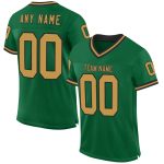 Personalized Throwback Football Jersey with Custom Name and Number in Kelly Green Old Gold-Black Mesh Personalized Kelly