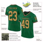 Personalized Throwback Football Jersey with Custom Name and Number in Kelly Green Old Gold-Black Mesh Personalized Kelly