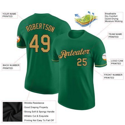 Personalized Performance T-Shirt in Kelly Green and Old Gold-Black Colors Personalized Kelly Green Old Gold-Black Performance