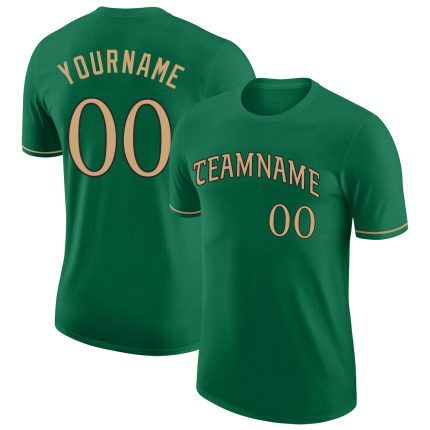 Custom Personalized Team T-Shirt with Name and Number in Kelly Green and Old Gold-Black Performance Fabric Personalized Kelly