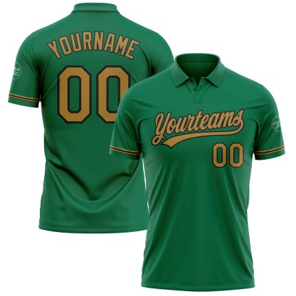 Custom Name Number Performance Golf Polo Shirt - Personalized Kelly Green Old Gold-Black Personalized Kelly Green Old Gold-Black