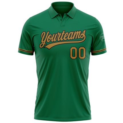 Custom Name Number Performance Golf Polo Shirt - Personalized Kelly Green Old Gold-Black Personalized Kelly Green Old Gold-Black