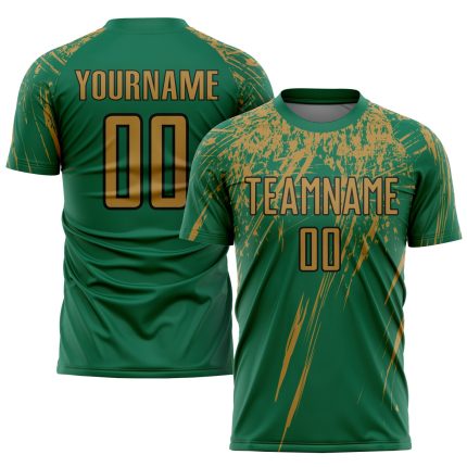 Custom Soccer Jersey with Personalized Name and Number in Kelly Green and Old Gold-Black, Sublimation Team Uniform Personalized