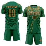 Custom Soccer Jersey with Personalized Name and Number in Kelly Green and Old Gold-Black, Sublimation Team Uniform Personalized