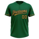 Personalized Unisex Softball Jersey in Kelly Green Old Gold-Black Two-Button Design Personalized Kelly Green Old Gold-Black