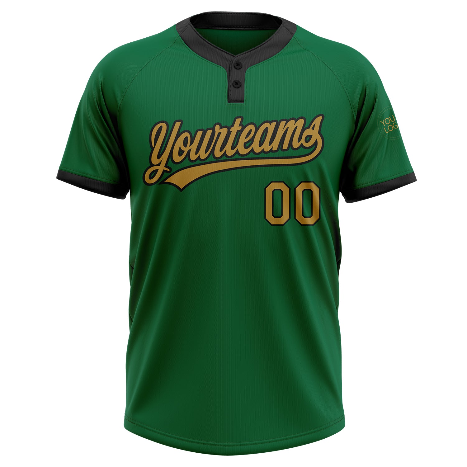 Personalized Kelly Green Old Gold-Black Two-Button Unisex Softball Jersey Team Custom Name and Number Custom Softball Jersey Unisex Two-Button Black Old Gold Kelly Green Personalized with Name and Number Personalized Kelly - Image 2