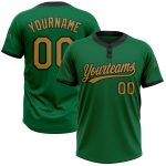 Custom Softball Jersey Unisex Two-Button Black Old Gold Kelly Green Personalized with Name and Number Personalized Kelly