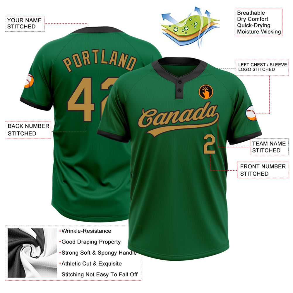 Personalized Kelly Green Old Gold-Black Two-Button Unisex Softball Jersey Team Custom Name and Number Custom Softball Jersey Unisex Two-Button Black Old Gold Kelly Green Personalized with Name and Number Personalized Kelly - Image 3