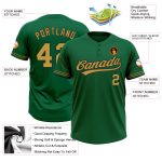 Personalized Unisex Softball Jersey in Kelly Green Old Gold-Black Two-Button Design Personalized Kelly Green Old Gold-Black
