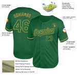 Custom Name and Number Kelly Green Old Gold Throwback Baseball Jersey - Authentic Mesh Team Apparel Personalized Kelly Green
