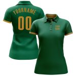 Custom Name and Number Golf Polo Shirt in Kelly Green and Old Gold - Performance Team Shirt Personalized Kelly Green Old