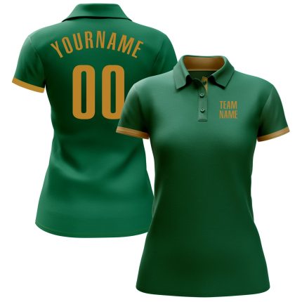 Custom Name and Number Golf Polo Shirt in Kelly Green and Old Gold - Performance Team Shirt Personalized Kelly Green Old