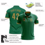 Custom Name and Number Golf Polo Shirt in Kelly Green and Old Gold - Performance Team Shirt Personalized Kelly Green Old
