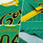 Custom Team Softball Jersey, Personalized Unisex Two-Button, Kelly Green & Old Gold Pinstripe, Custom Name & Number Personalized