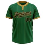 Custom Team Softball Jersey, Personalized Unisex Two-Button, Kelly Green & Old Gold Pinstripe, Custom Name & Number Personalized