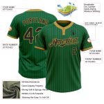 Custom Team Softball Jersey, Personalized Unisex Two-Button, Kelly Green & Old Gold Pinstripe, Custom Name & Number Personalized