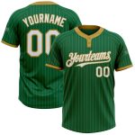 Customizable Kelly Green Old Gold Pinstripe Softball Jersey Two-Button Unisex with Name and Number Personalized Kelly Green