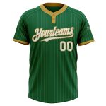 Customizable Kelly Green Old Gold Pinstripe Softball Jersey Two-Button Unisex with Name and Number Personalized Kelly Green