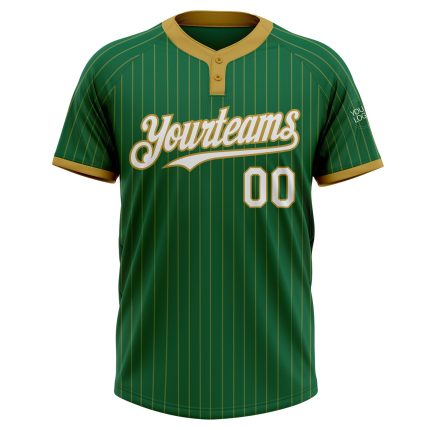 Customizable Kelly Green Old Gold Pinstripe Softball Jersey Two-Button Unisex with Name and Number Personalized Kelly Green