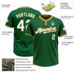 Customizable Kelly Green Old Gold Pinstripe Softball Jersey Two-Button Unisex with Name and Number Personalized Kelly Green