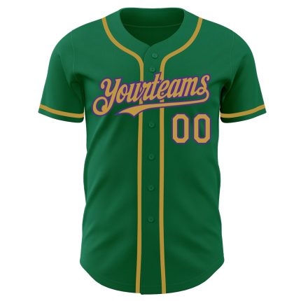 Custom Name and Number Authentic Baseball Jersey in Kelly Green, Old Gold, and Purple - Team Colors Personalized Kelly Green