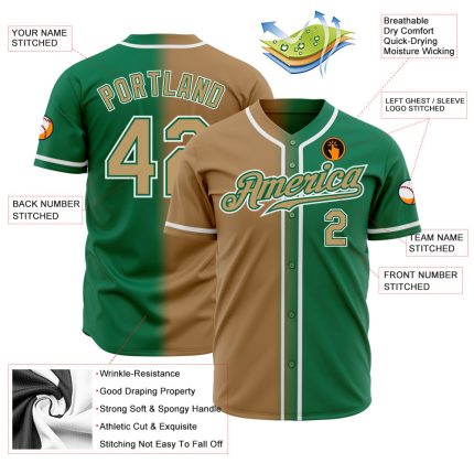 Custom Name & Number Baseball Jersey in Kelly Green and Old Gold Gradient - Authentic Team Apparel Personalized Kelly Green