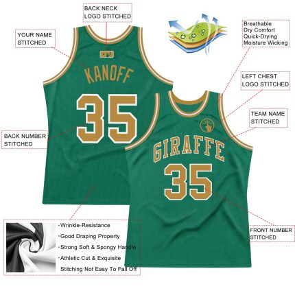 Custom Name & Number Basketball Jersey - Personalized Kelly Green & Old Gold-White Authentic Throwback Jersey Personalized