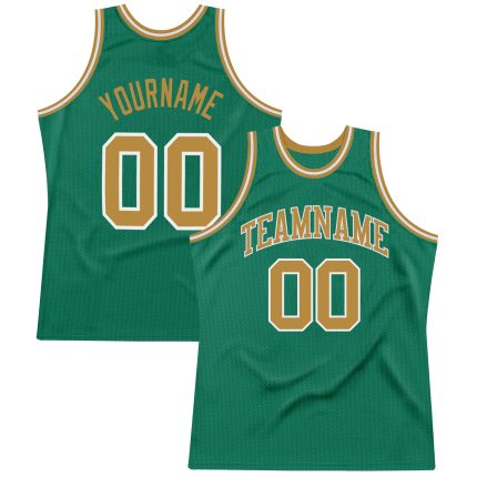 Custom Name & Number Basketball Jersey - Personalized Kelly Green & Old Gold-White Authentic Throwback Jersey Personalized