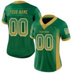 Custom Name Number Football Jersey - Personalized Kelly Green Old Gold-White Mesh Drift Design Personalized Kelly Green Old
