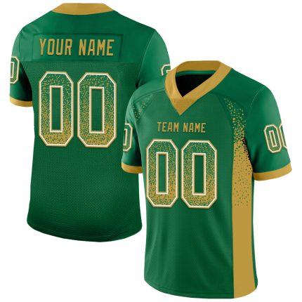 Custom Name Number Football Jersey - Personalized Kelly Green Old Gold-White Mesh Drift Design Personalized Kelly Green Old